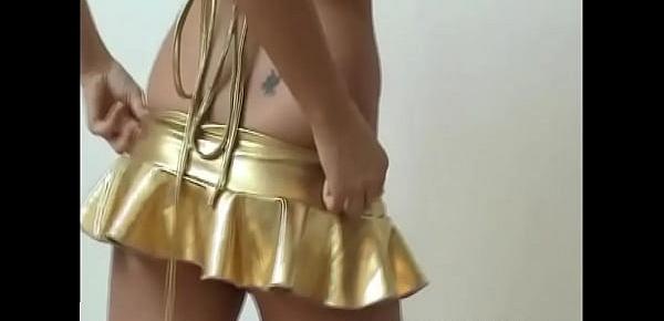  These shiny gold PVC panties fit perfectly